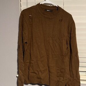 Fashion Nova Men's Distressed Brown Sweater